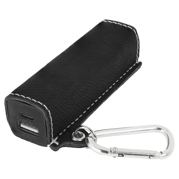 Black Laserable Leatherette 2200 mAh Power Bank with USB-C Cord Thumbnail